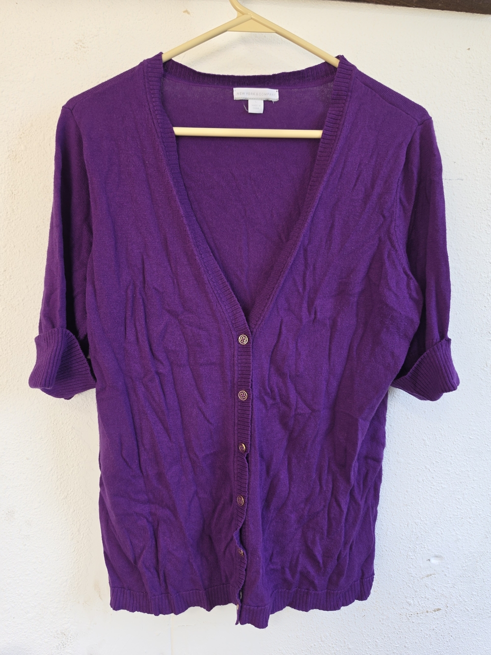 New York & Company Women's Purple V-Neck Button Cardigan Sweater